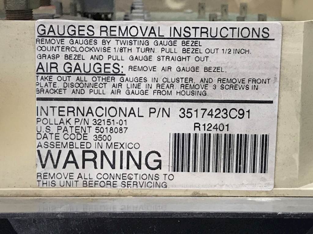 International 3517423C91 gauge cluster from 2001 International 9100I, used - view 2 of 2