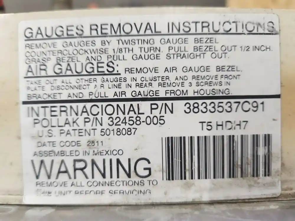 International 3833537C91 instrument cluster from 2012 International Paystar 5900I, used - view 5 of 5